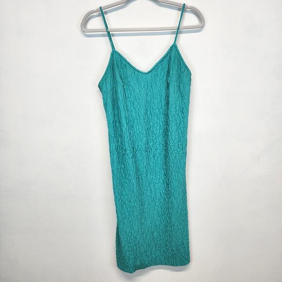 Vintage Y2K Slip Dress Size M 10 Blue Crinkle Textured V-neck Retro 2000s Chic - Picture 5 of 13